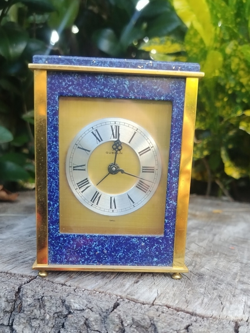 Gubelin Blue and Gold Clock Small Table ,Desk Vintage Clock